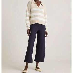 Quince Navy Blue Wide Leg Cropped Ponte Pants Size 4 Ultra Stretch